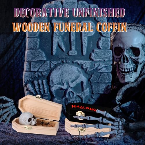 Unfinished Wooden Coffin Boxes with Art Brushes - DIY Jewelry & Craft Storage Set