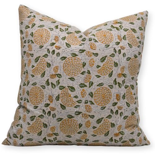 24x24 Inch Handmade Linen Pillow Cover Cushion Case Farmhouse Decor Yellow