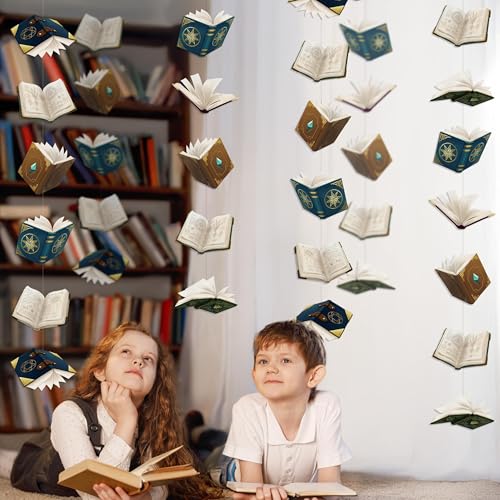 Book Party Decorations Garland - Floating Library Banner, Pack of 6 - Magic Book Variation