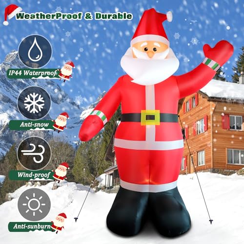 10 FT Inflatable Santa Claus Christmas Decoration with LED Lights - Outdoor Yard Holiday Decor - FunFanso