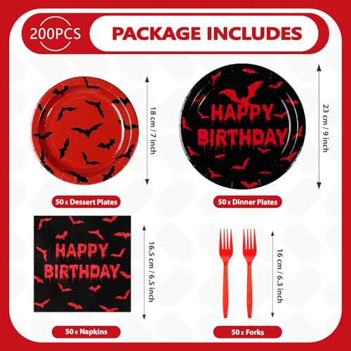 Bat Themed Party Supplies Set - 200 Pieces for Halloween Birthday Decorations - Serves 50 - Bat 200pcs Sets