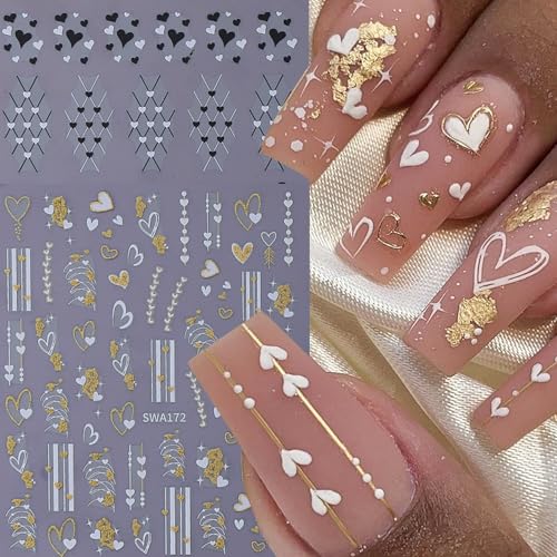 Valentine's Nail Art Stickers Decals - Lips Hearts French 3D Self-Adhesive - Valentine Style-02