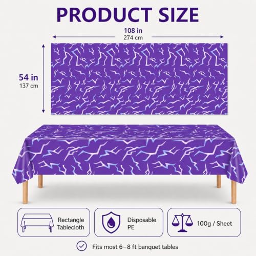 Purple Demon Lightning Theme Disposable Tablecloths - 3 Pack, 54x108 Inches, Party Decor