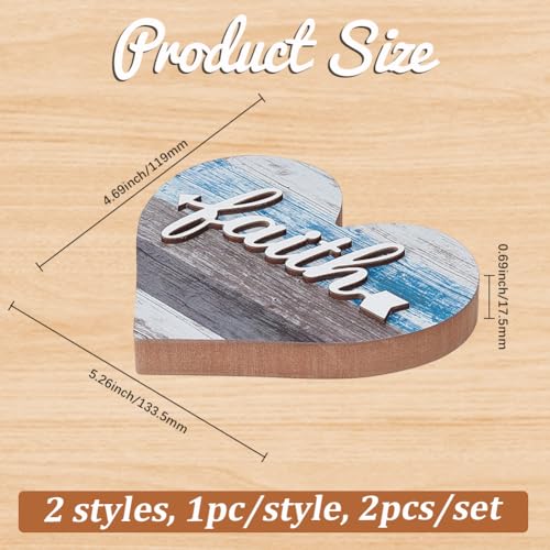 Rustic Heart Wooden Decor Sign - Style 1, Love & Faith Table Centerpiece