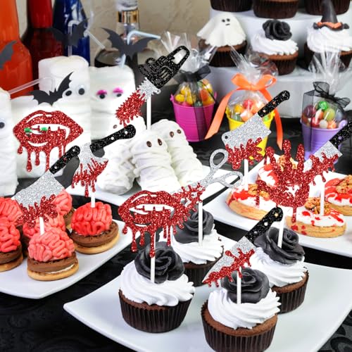 21 Pack Halloween Bloody Knife Cupcake Toppers - Horror Party Decor