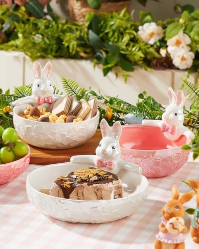 White 8-Inch Easter Bunny Candy Bowl - Shallow Ceramic Dish, 28 Oz