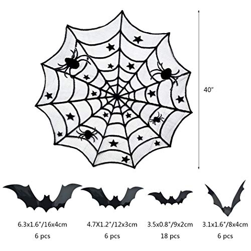 Halloween Decor Set with Lace Tablecloth Bat Wall Stickers and Spider Lampshade