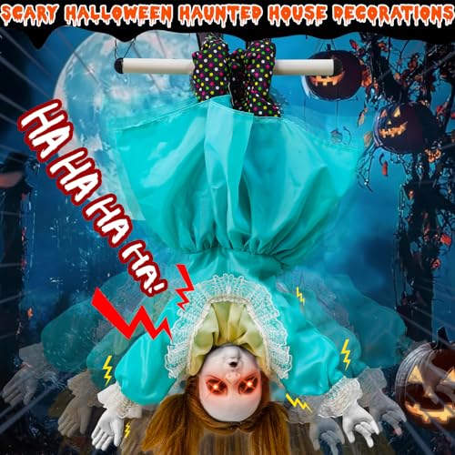 30-Inch Halloween Animatronic Hanging Doll with Moving Hands and Glowing Eyes