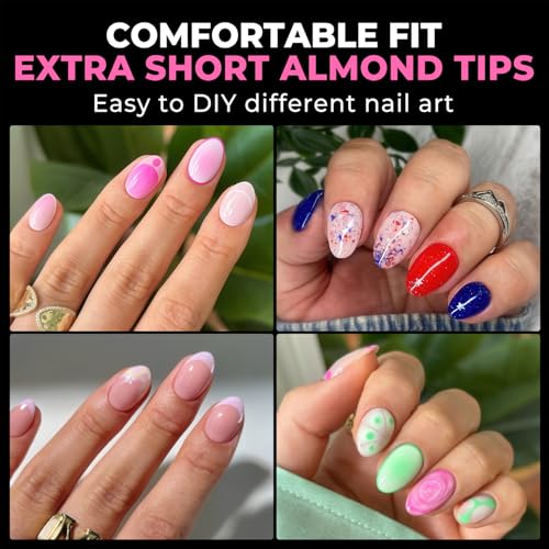 Extra Short Almond Gel Nail Tips 216Pcs - Soft Clear Press-On Nails, B-Variation