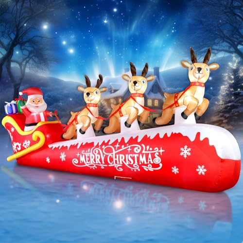12 FT Christmas Inflatable Santa on Sleigh with Reindeer Outdoor Yard Decor LED Lights