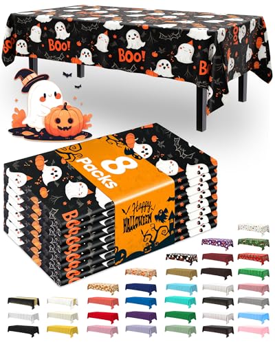 Halloween Black Disposable Plastic Table Cloth - 8 Pack 54 x 108 Inches