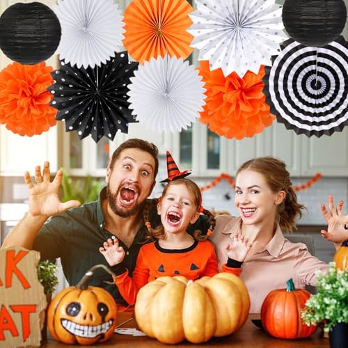 Black White Orange Halloween Party Decorations Kit - 33 Pcs Banners, Lanterns & Streamers