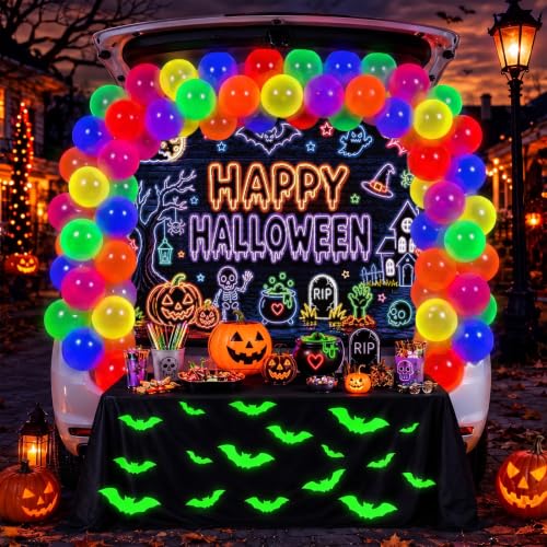 Halloween Neon Car Trunk Decorations Kit with Balloon & Bat Display