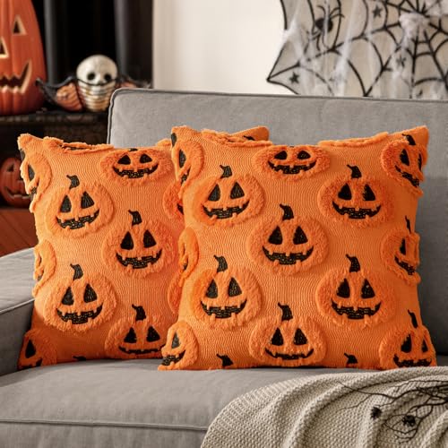 MIULEE Halloween Fall Pumpkin Throw Pillow Covers 18x18 Pack of 2 - Orange Black