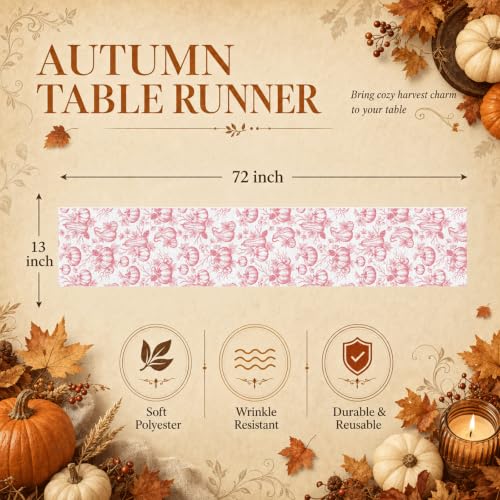 Fall Pumpkin Table Runner Pink 13x72 Inch Thanksgiving Decor
