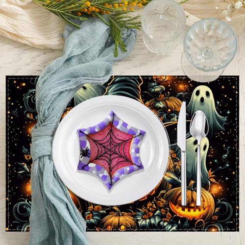 Halloween Pumpkin Placemats Set of 4 - 12x18 Inch Table Decor for Fall & Holiday