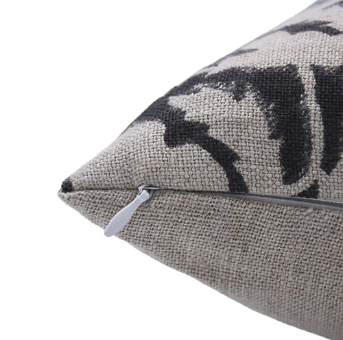 14x14 Linen Throw Pillow Cover Vintage Block Print Cushion Cover for Sofa Bed Black - Handmade