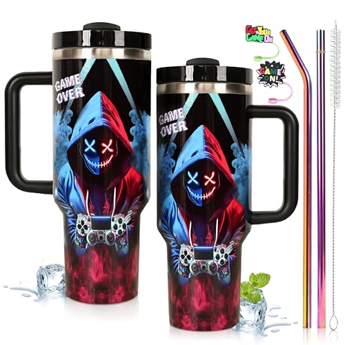 Jvycjlu 40oz Insulated Gaming Water Bottle with Handle & Straw - Blue Variation