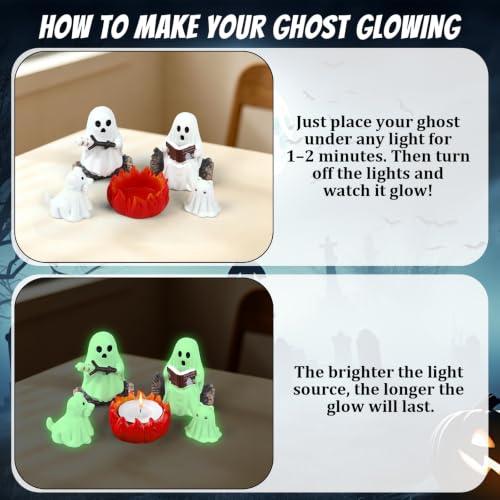 Glow in The Dark Ghost Storytelling Campfire Set - Halloween Decor with Ghost Pets