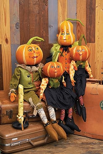 Halloween Pumpkin Figurine - Gathered Traditions Folk Art Decor - Orange