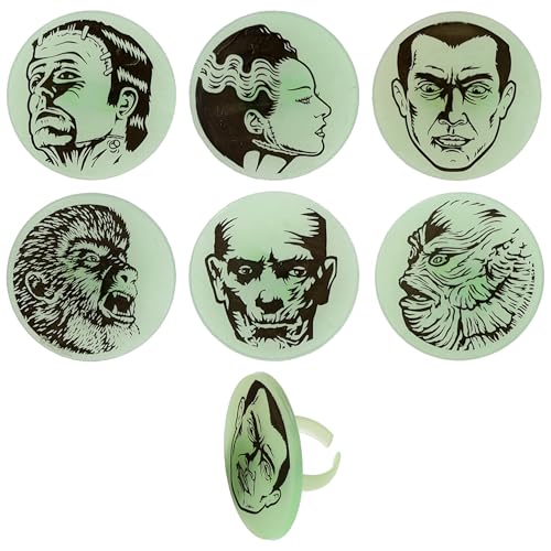 Halloween Monster Cupcake Toppers - Glow-in-The-Dark Plastic Cake Rings, 24 Pack