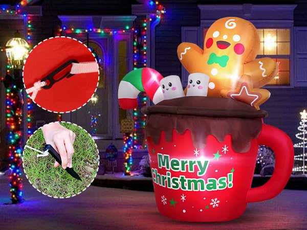 6FT Christmas Inflatable Hot Cocoa Mug with LED Lights for Outdoor Yard Decor
