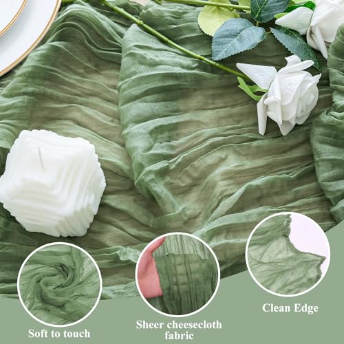 6 Pack Sage Green Cheesecloth Table Runners - 10FT Boho Wedding & Party Decor
