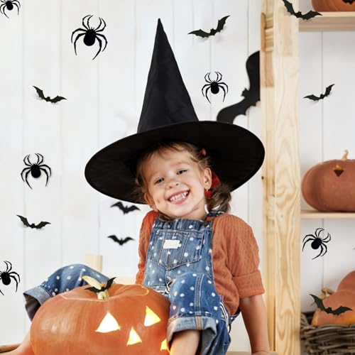 Halloween Witch Hats Hanging Decor Set with Bats & Spiders – Indoor & Outdoor Party Decorations