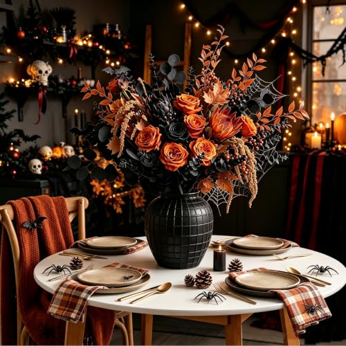 Black Artificial Eucalyptus Stems Set - 120 Pcs Dark Gothic Faux Foliage for Halloween & Industrial Decor - Variation: Black / 120