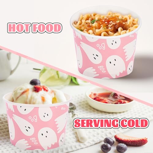 Ghost Halloween Snack Cups - Pink Cute Disposable 9oz Bowls, 50 Pack