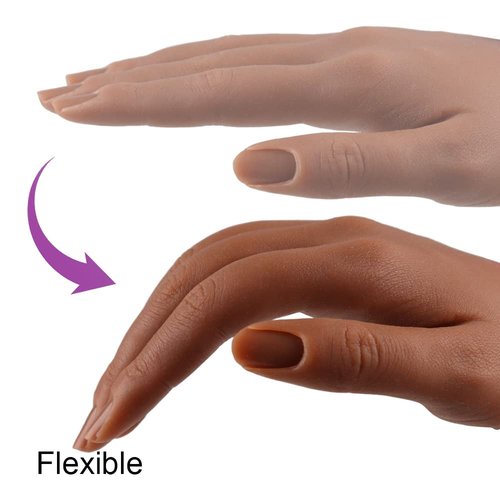 Practice Hand for Acrylic Nails Silicone Female Mannequin Life Size Hand with Insertable Nails for Nail Art Beginners/Nail Salon Artists Single Hand Color 5#