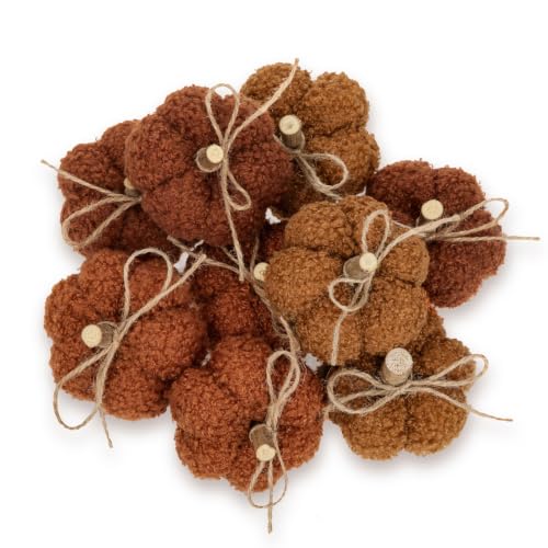 Fall Pumpkins Decorations Set of 9 - Mini Fabric Autumn Decor, Mix Brown