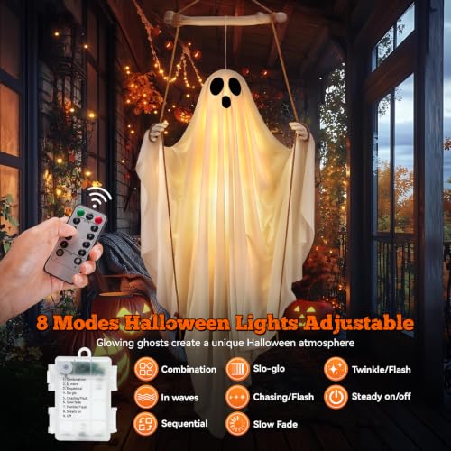 White 5FT Hanging Ghost with Remote Control Halloween Decorations Outdoor