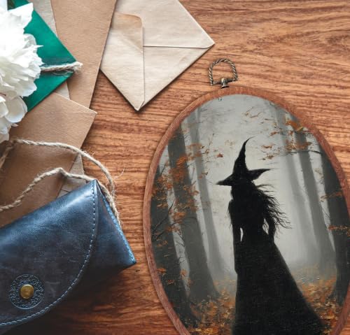 Forest Witch Silhouette Halloween Wall Art - Oval Framed Canvas, Variation 31