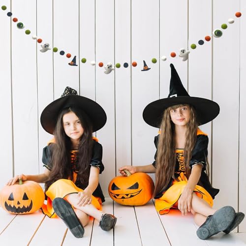 Halloween Felt Garlands Ghost Banner with Pom Poms - Fall Holiday Decor - Variation of THIS listing