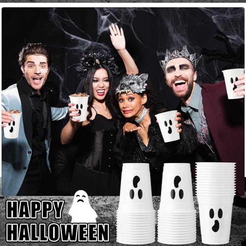 Scary Halloween Ghost Face Plastic Cups - 50 Pack, 12 oz, Spooky Party Supplies
