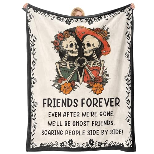 Halloween Friend Blanket for Women 60x50 White Spooky Skull Gift for Besties