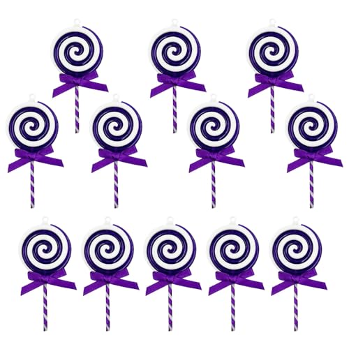 Purple Candy Cane Christmas Ornaments - 12 Pack Plastic Holiday Decorations