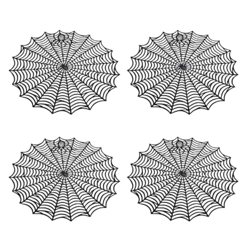 Halloween Spider Web Placemats - 15 Inch Heat-Insulated Black Web Table Mats (4 Pack)