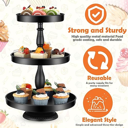 Black 2-Pack 3-Tier Metal Cupcake Stand Dessert Tower for Parties