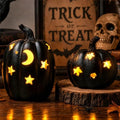 Moon Stars Black Resin Light-Up Pumpkin Figurine - Halloween Decor, 5.3"