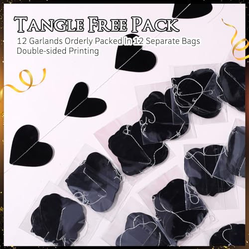 Black Heart Hanging Garland Gothic Party Decorations - 12 Pcs