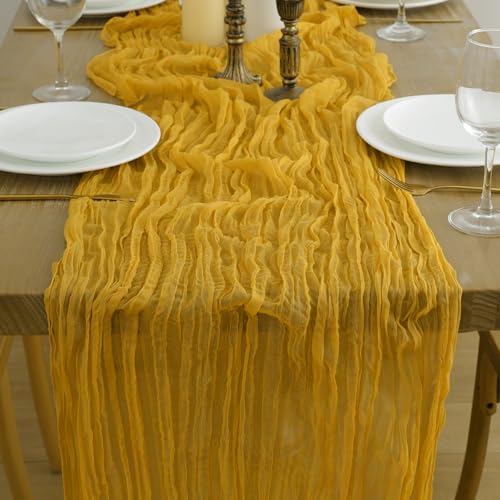 Gold Yellow Cheesecloth Table Runner 10FT 2 Pack - Boho Fall Wedding & Party Decor