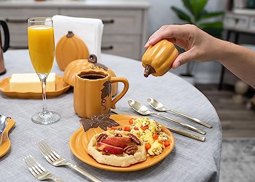 Mini Pumpkin Shaped Salt and Pepper Shakers - Orange, 3 Inch Ceramic Fall Decor Set of 2