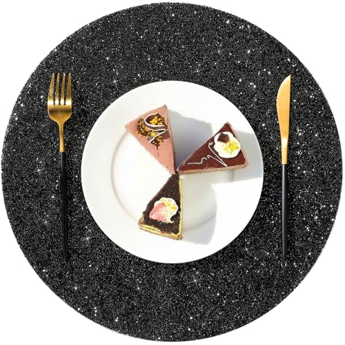 Black Rhinestone Round Placemat - 15 Inch Glitter Sparkle Table Mat - Decorative Tableware for Christmas & Weddings - Variation of THIS listing