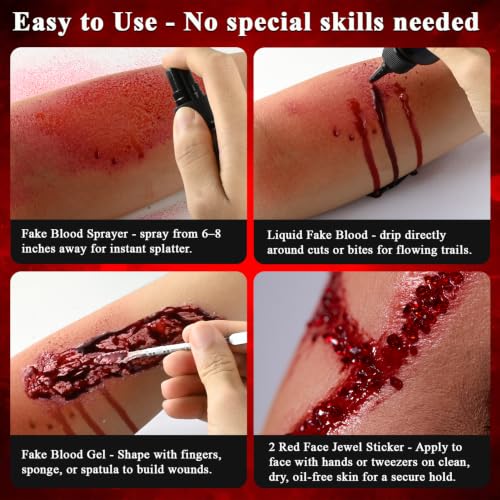 Halloween Fake Blood Makeup Kit - Fresh Dark Red 5PCS, Washable & Realistic