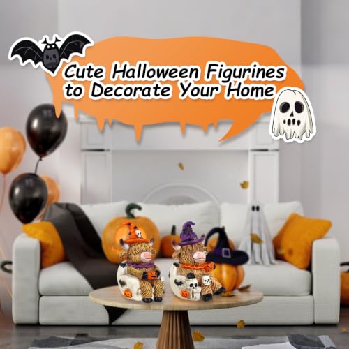 Halloween Highland Cow Decorations 2-Piece Set - Collectible Figurines with Hand-Painted Details (Variation: Halloween Highland Cows)