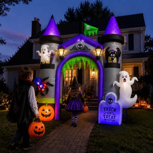 Castle Arch Inflatable Halloween Decoration - 12.5 Ft Large Blow Up Haunted Entrance - Variation: Castle Arch