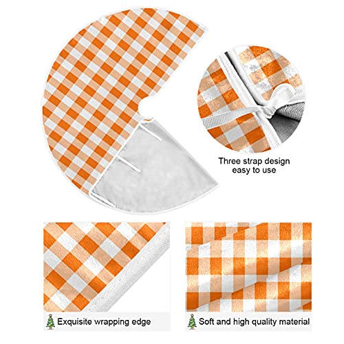 Orange Plaid Christmas Tree Skirt 48 Inch Fall Holiday Decor Round Floor Pad