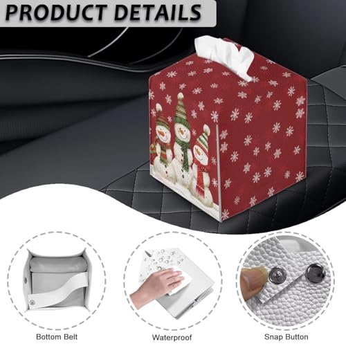 Christmas Snowman Family Tissue Box Cover - Snowflake Design, Decorative Cube for Home & Office